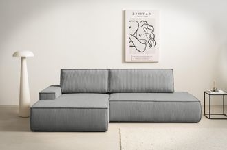 HOME AFFAIRE Ecksofa »SHERWOOD, Schlafsofa in L-Form offen (275cm), Cord, Leinenoptik« Schlaffunktion und Bettkasten, Kedernaht, hoher Sitz- & Liegekomfort
