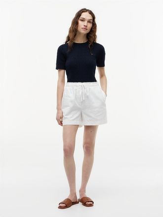 Tommy Hilfiger Womens Linen-Cotton Blend Pull-On Short - White - XXL
