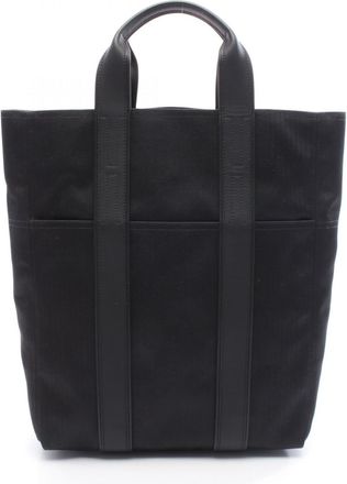 Herm&egrave;s Black Toile Chevron Leather Tote Bag (Pre-Owned)