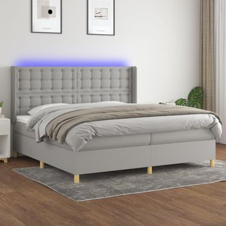 vidaXL Cama Box Spring Con Colch&oacute;n Tela Y Led Gris Claro 200x200 Cm Vidaxl