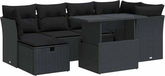 vidaXL Set De Sof&aacute;s De Jard&iacute;n 7 Pzas Con Cojines Rat&aacute;n Sint&eacute;tico Negro Vidaxl