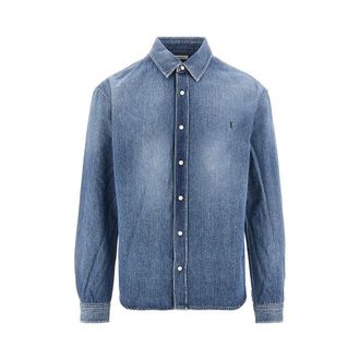 Saint Laurent Cassandre embroidery denim shirt Man XXL