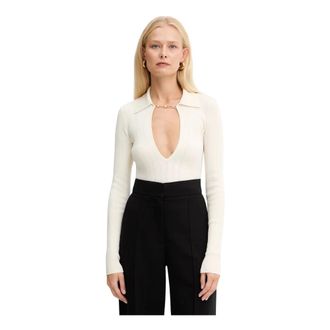 Elisabetta Franchi Maglione Girocollo a Coste - - Knitwear - Donna - Beige - M