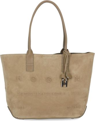 Hogan Suede Leather tote Bag with Elegant Accents