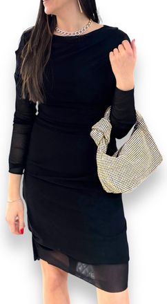 Petit Pois by Viviana G Lined Uneven Mesh Pleated Dress In Black