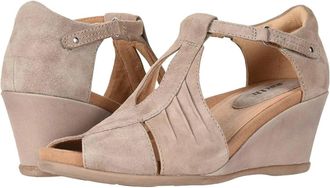 Earth Primrose Sandals Womens 9B Tan Leather Wedge Heel Ankle Strap HTAT1262