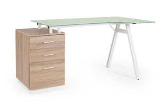 Konte Design Escritorio de cristal y base de acero blanco, con cajones 150,5x80 cm