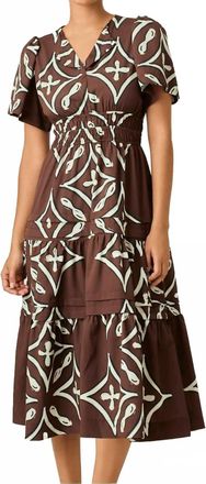 Lavi Theresa Midi Dress In Brown White Geometric Tile