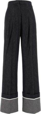 Pantaloni Torino Grace Wijde Broek - Dames - Wijde Broeken - Blauw - L - Katoen - Broeken