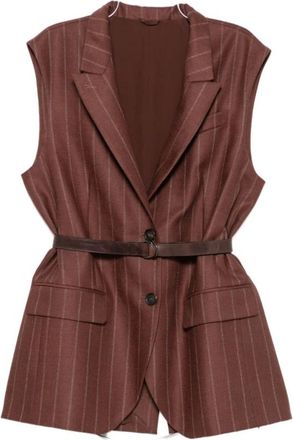 Brunello Cucinelli Mouwloze Spencer - Dames - Jassen - Bruin - Maat: L Zijde