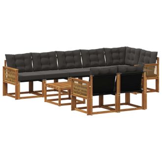 vidaXL Conjunto De Sof&aacute;s De Exterior Con Coj&iacute;n 9 Pcs Natural Y Negro Vidaxl