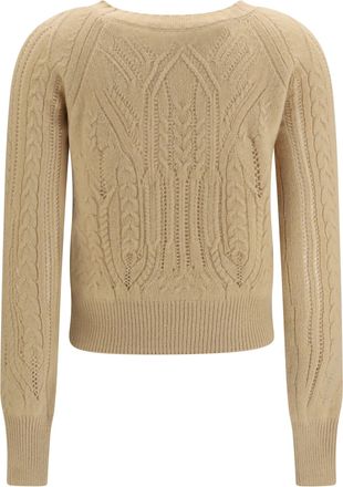 Ermanno Scervino Womens Long Sleeve Cable Knit And Openwork Cashmere Sweater Melange Beige Kashmir-Capra Hircus Kashmir/capra
