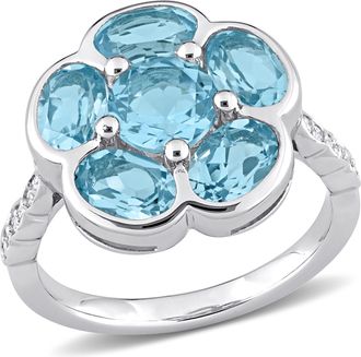 Mimi & Max 3 1/3ct TGW Sky Blue Topaz Diamond Accent Floral Ring Sterling Silver