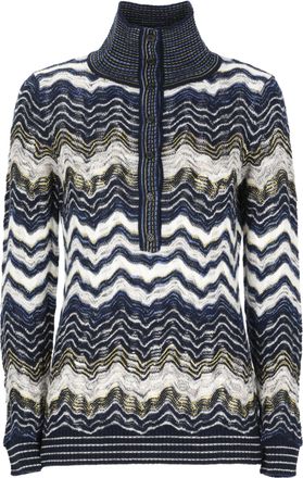 Missoni Blue Striped High Neck Wool Sweater
