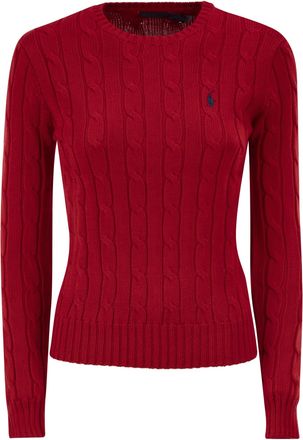Polo Ralph Lauren Baumwollpullover mit Zopfmuster und Rundhalsausschnitt