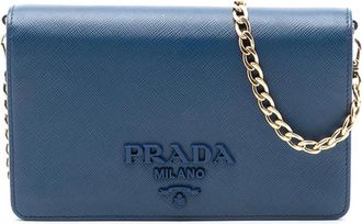 Prada Pre-owned Shoulder Bags, female, Blue, Size: ONE SIZE Pre-owned Chain Wallet