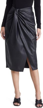 Open Edit Wrap Front Faux Leather Skirt in Black at Nordstrom, Size Medium