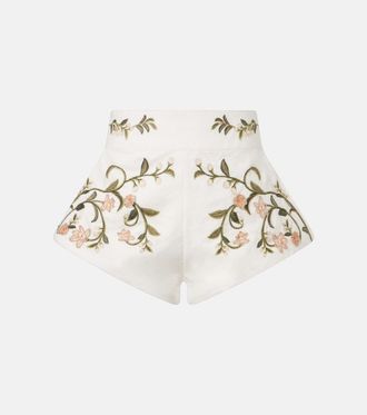 Agua Bendita Gatti embroidered linen shorts