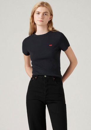 Levi's T-Shirt LEVIS ESSENTIAL SPORTY TEE, Damen, Gr. XXL (44), schwarz (caviar), Feinripp, Obermaterial: 96% Baumwolle, 4% Elasthan, figurbetont taillenlang