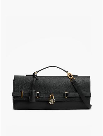 Tommy Hilfiger Womens Pebbled Leather East-West Clutch - Black
