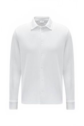 04651/ Mens Pique Long Sleeve Shirt In White