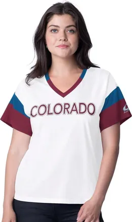 G-III 4Her by Carl Banks Womens G-III 4Her by Carl Banks White Colorado Avalanche Rink Oversized Rhinestone V-Neck T-Shirt at Nordstrom, Size X-Large