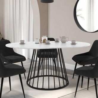 IDMarket Idmarket - Yuna Mesa De Comedor Redonda Extensible 4-8 Personas Alaska Tablero Efecto M&aacute;rmol Blanco Y Negro 110 - 150 Cm