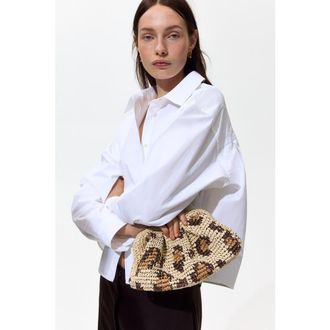 H&M Straw Clutch in Beige/leopard Print at Nordstrom