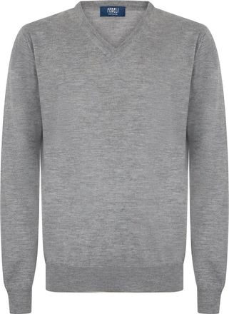 Fedeli V-hals Kasjmier Trui - Heren - Cashmere truien - Grijs - 2XL - Kasjmier - Truien & Vesten