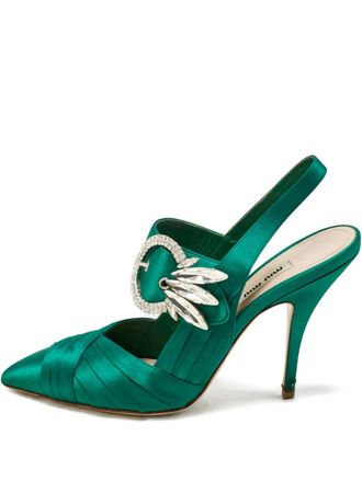 Miu Miu satin crystal-embellishment pumps - Verde