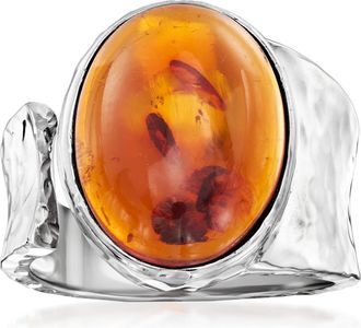 Ross-Simons Amber Hammered Open-Wrap Ring in Sterling Silver