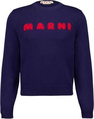 Marni Blauwe Katoenen Trui met Ronde Hals - Heren - Ronde hals truien - Blauw - M - Katoen - Truien & Vesten