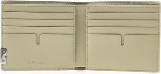Burberry Mens Logo Plaque Bifold Wallet Green Leather
