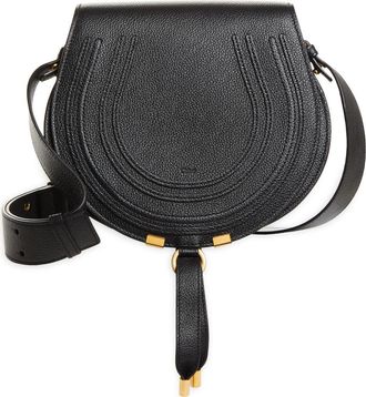 Chlo&eacute; Large Marcie Leather Crossbody Bag in 001 Black at Nordstrom