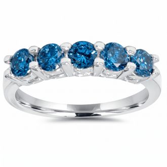 Pompeii3 3/4ct Blue Diamond Wedding Ring 14K White Gold Size Selectable
