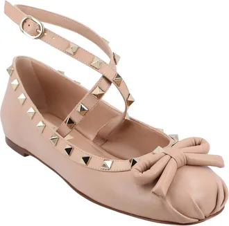 Valentino Womens Calfskin Rockstud Ballerina Flat, Never Worn (Authentic Pre- Loved)