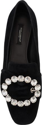 Dolce & Gabbana Womens Velvet Crystals Loafer Black Cotton Viscose