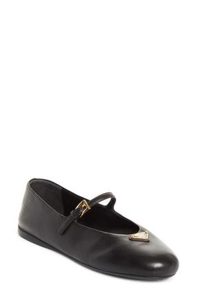Prada Logo Mary Jane Flat in Nero at Nordstrom, Size 10.5Us