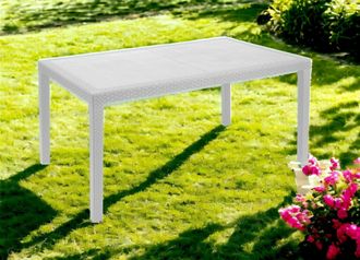 Progarden Mesa De Jard&iacute;n Imola, Mesa Rectangular Fija, Mesa De Jard&iacute;n Multiusos Efecto Rat&aacute;n, 100% Made In Italy, Cm 138x78h72, Blanco, Con Embalaje Reforzado -