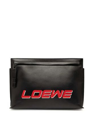 Loewe 2016 Leather Logo T Pouch clutch bag - women - Calf Leather - One Size - Black