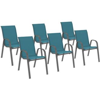 IDMarket Set di 6 sedie da giardino impilabili LYMA in metallo e textilene di colore blu anatra
