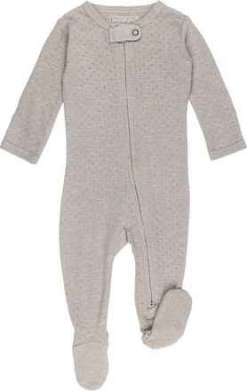LOvedbaby Organic Cotton Pointelle Zip Footie in Cloud at Nordstrom, Size 0-3M