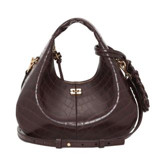 Ganni Tassen, Dames, Bruin, ONE Size, Leer, Hobo Mini Croco Bag