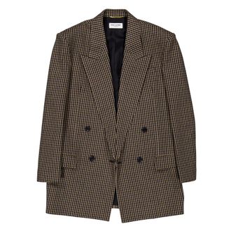 Saint Laurent Vichy Wool Checked Blazer Jacket, Brand Size 40