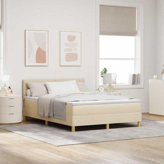 vidaXL Vidaxl Cama Con Base Tapizada Con Colch&oacute;n Crema 140x190 Cm Tela