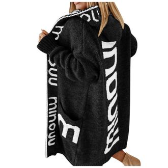 Generic Womens Long Cardigan Sweaters 2025 Plus Size Letter Print Open Front Long Sleeve Hooded Chunky Knit Coat Casual Fall Winter Warm Outerwear with Pocket