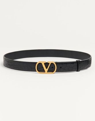 Valentino Garavani Cintura Vlogo Signature In Coccodrillo 30 Mm Uomo NERO 095