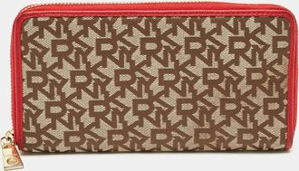 DKNY Dkny Beige/red Monogram Fabric Zip Continental Wallet