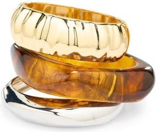 Natasha Set of 3 Bangle Bracelets in Neutral/Gold/Silver at Nordstrom Rack