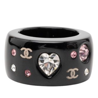 Chanel Black Multi-Color Plastic Band Ring (Pre-Owned)